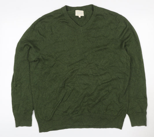 Howick Men’s Green L V-Neck Organic Cotton Knit Pullover Jumper