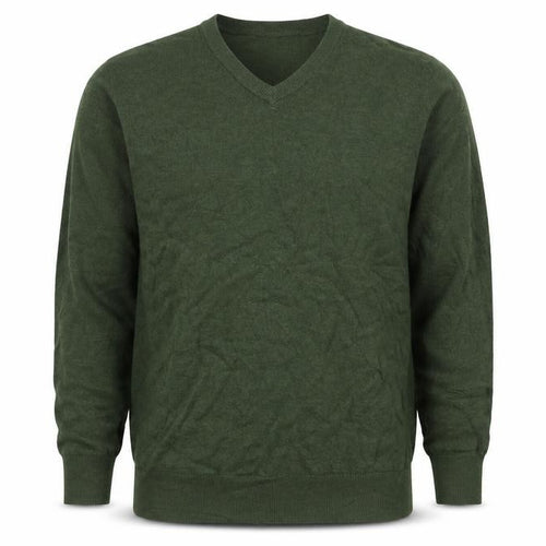 Howick Men’s Green L V-Neck Organic Cotton Knit Pullover Jumper