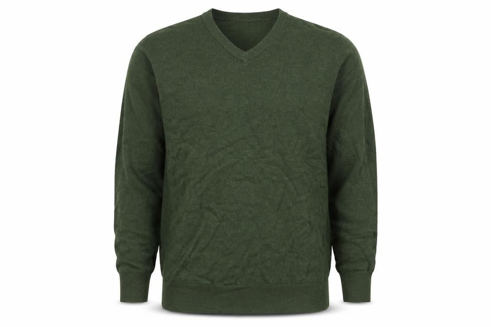 Howick Men’s Green L V-Neck Organic Cotton Knit Pullover Jumper