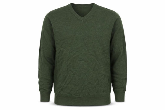 Howick Men’s Green L V-Neck Organic Cotton Knit Pullover Jumper