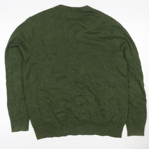 Howick Men’s Green L V-Neck Organic Cotton Knit Pullover Jumper