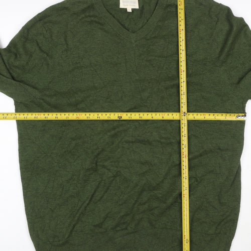 Howick Men’s Green L V-Neck Organic Cotton Knit Pullover Jumper