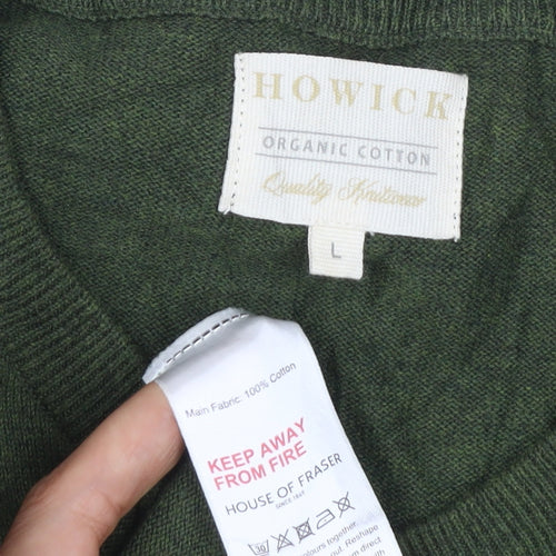 Howick Men’s Green L V-Neck Organic Cotton Knit Pullover Jumper