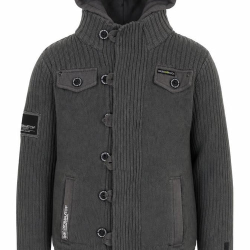 Crosshatch Men’s Grey Small Hooded Knit Military Button Jacket