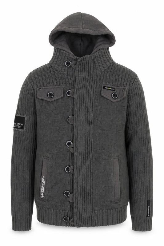 Crosshatch Men’s Grey Small Hooded Knit Military Button Jacket