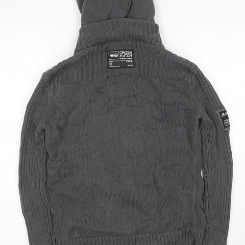 Crosshatch Men’s Grey Small Hooded Knit Military Button Jacket
