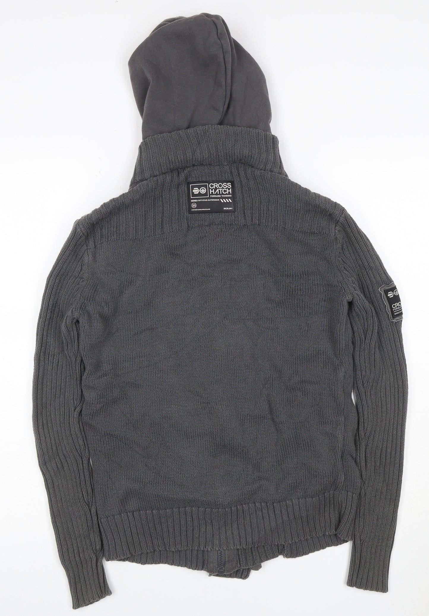 Crosshatch Men’s Grey Small Hooded Knit Military Button Jacket