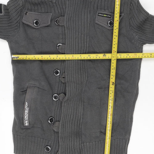 Crosshatch Men’s Grey Small Hooded Knit Military Button Jacket