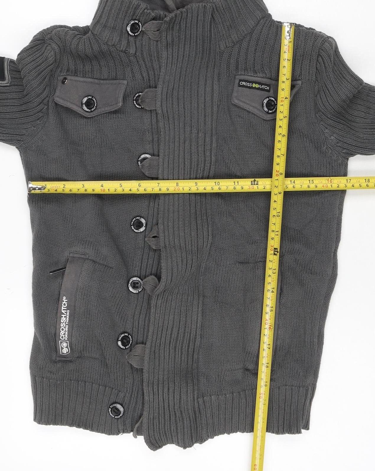 Crosshatch Men’s Grey Small Hooded Knit Military Button Jacket