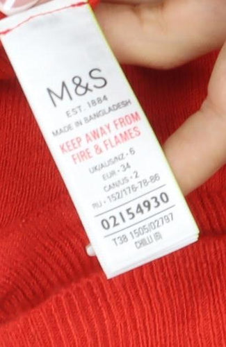 Marks & Spencer Women Red Cashmere Roll Neck Pullover Jumper UK 6