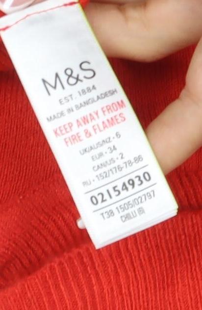 Marks & Spencer Women Red Cashmere Roll Neck Pullover Jumper UK 6