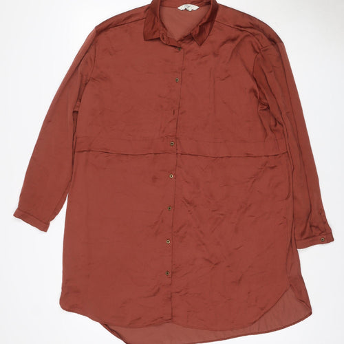 Next Women Brown UK 18 Long Sleeve Collared Shirt Dress