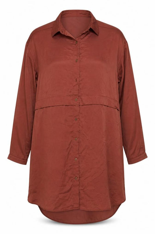 Front view of Next Women Brown UK 18 Long Sleeve Collared Shirt Dress