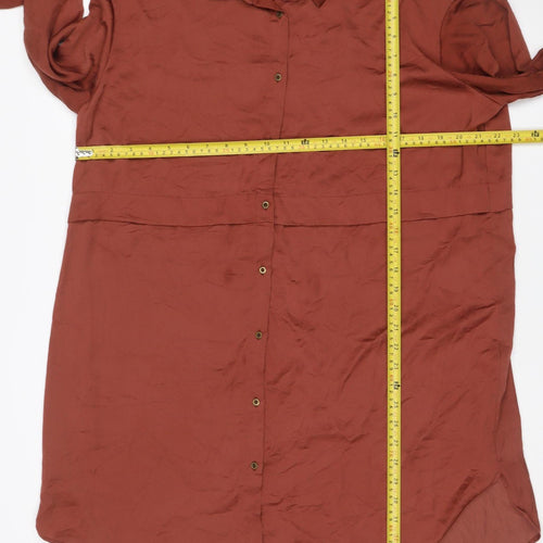 Next Women Brown UK 18 Long Sleeve Collared Shirt Dress