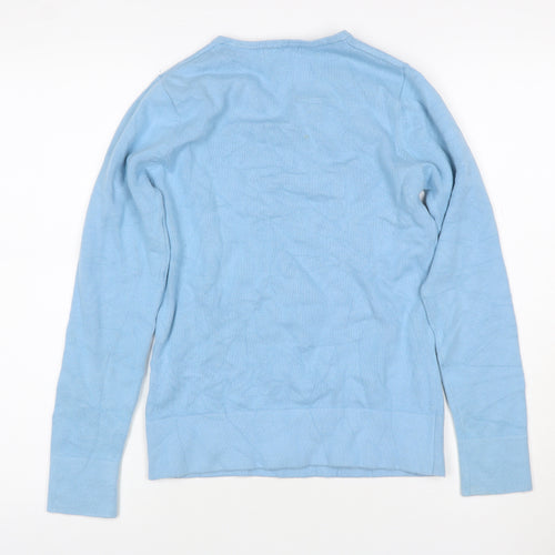 Lyle & Scott Women Blue S V-Neck Cotton Knit Pullover Jumper