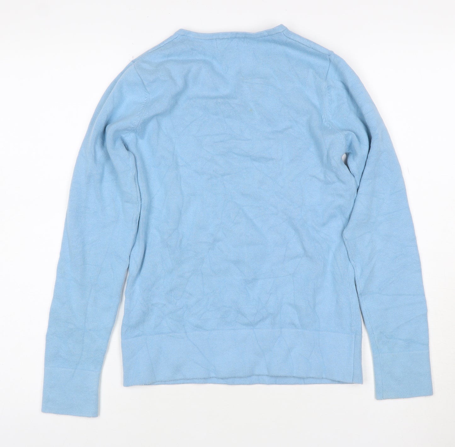Lyle & Scott Women Blue S V-Neck Cotton Knit Pullover Jumper