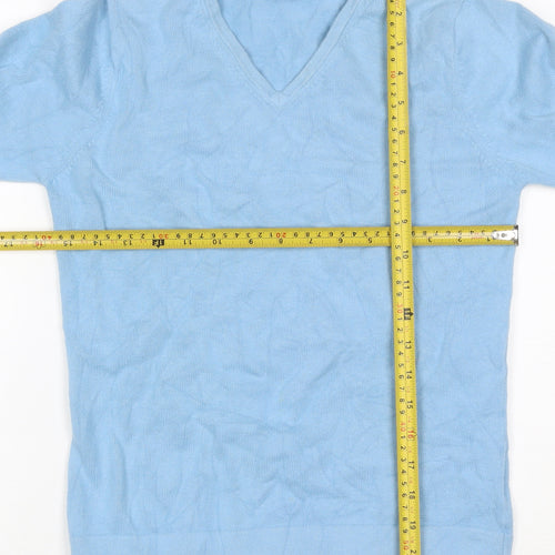 Lyle & Scott Women Blue S V-Neck Cotton Knit Pullover Jumper