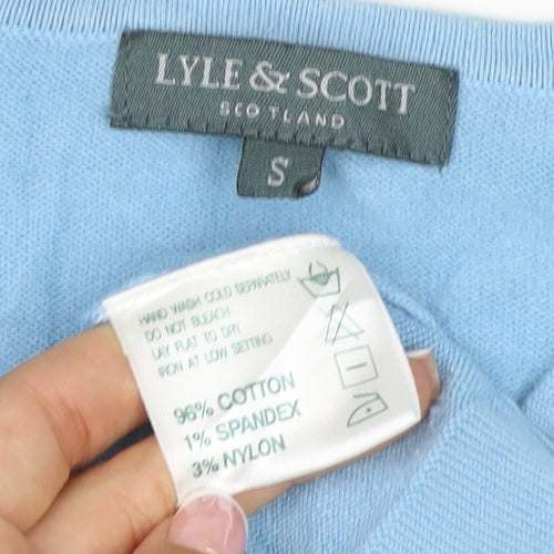 Lyle & Scott Women Blue S V-Neck Cotton Knit Pullover Jumper