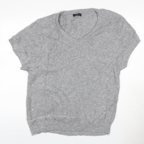 Blue Vanilla Women Grey S/M V-Neck Short Sleeve Knit Jumper