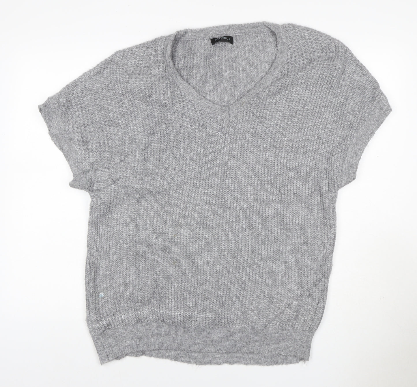 Blue Vanilla Women Grey S/M V-Neck Short Sleeve Knit Jumper