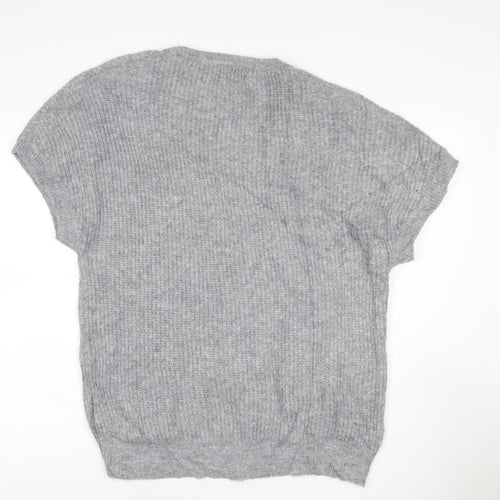 Blue Vanilla Women Grey S/M V-Neck Short Sleeve Knit Jumper