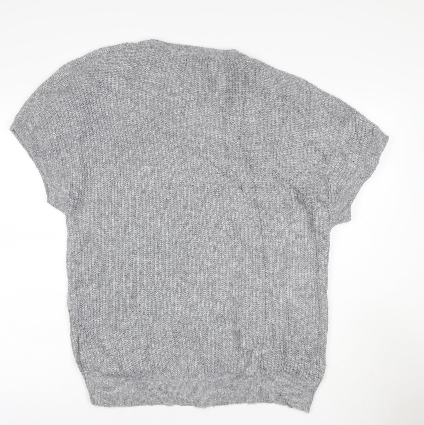 Blue Vanilla Women Grey S/M V-Neck Short Sleeve Knit Jumper