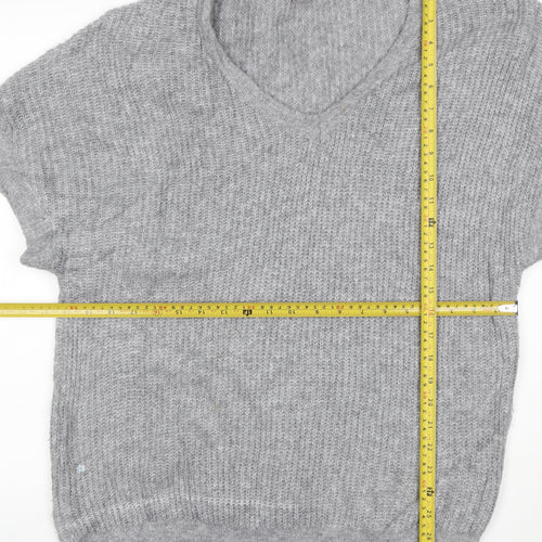 Blue Vanilla Women Grey S/M V-Neck Short Sleeve Knit Jumper