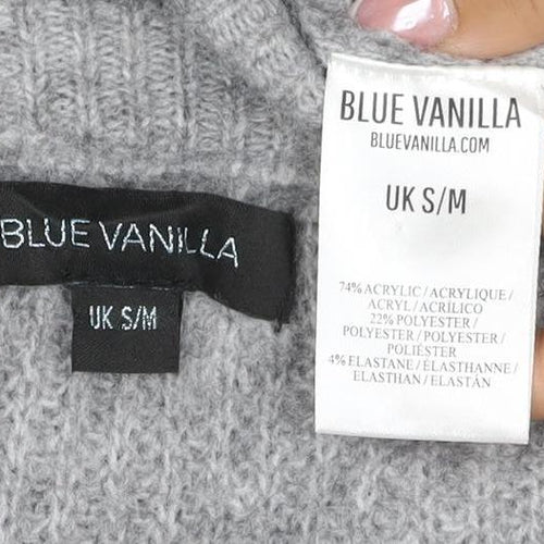 Blue Vanilla Women Grey S/M V-Neck Short Sleeve Knit Jumper