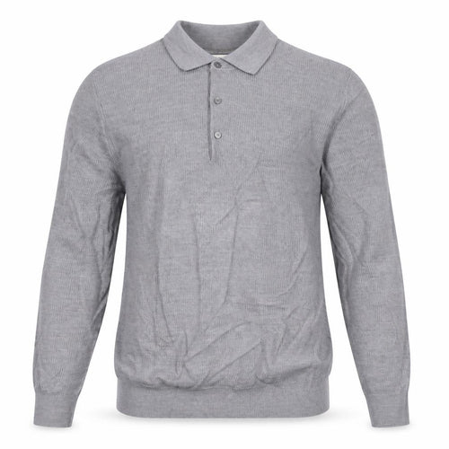 Autograph Men Grey L Merino Wool Blend Collared Henley Jumper