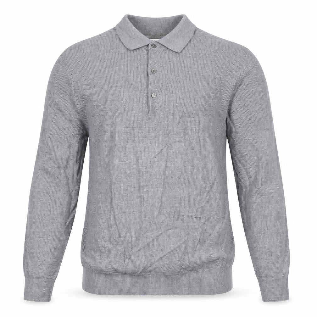 Autograph Men Grey L Merino Wool Blend Collared Henley Jumper