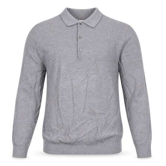 Autograph Men Grey L Merino Wool Blend Collared Henley Jumper