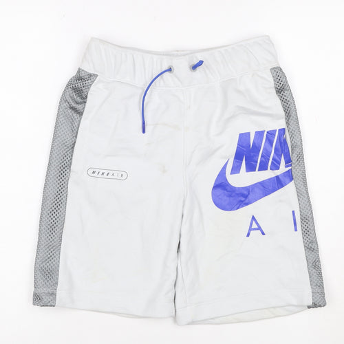 Nike Boys White Grey Blue Air Athletic Shorts L 147-158cm Mesh Drawstring