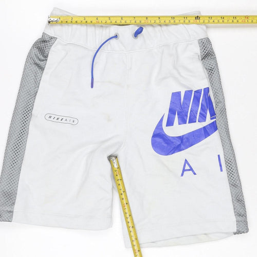 Nike Boys White Grey Blue Air Athletic Shorts L 147-158cm Mesh Drawstring