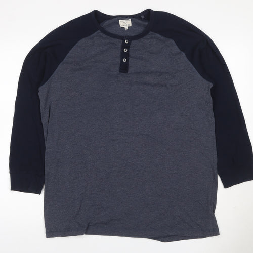 Easy Men’s XXL Grey Navy Colourblock Henley Long Sleeve T-Shirt