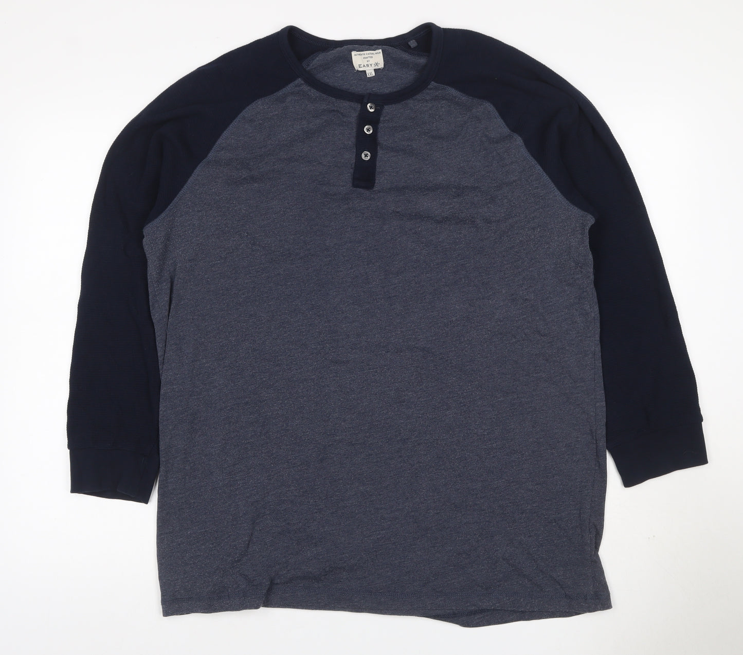 Easy Men’s XXL Grey Navy Colourblock Henley Long Sleeve T-Shirt