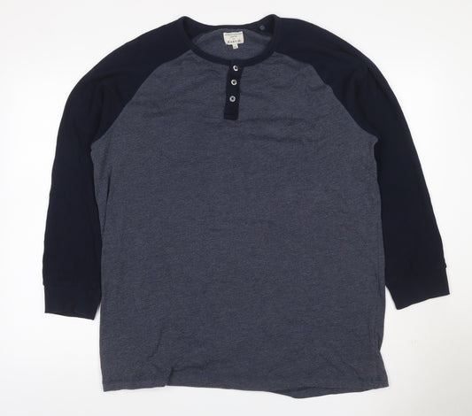 Easy Men’s XXL Grey Navy Colourblock Henley Long Sleeve T-Shirt