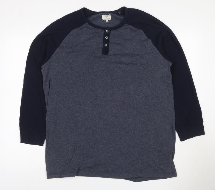 Easy Men’s XXL Grey Navy Colourblock Henley Long Sleeve T-Shirt