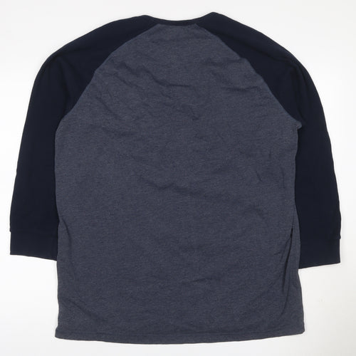 Easy Men’s XXL Grey Navy Colourblock Henley Long Sleeve T-Shirt