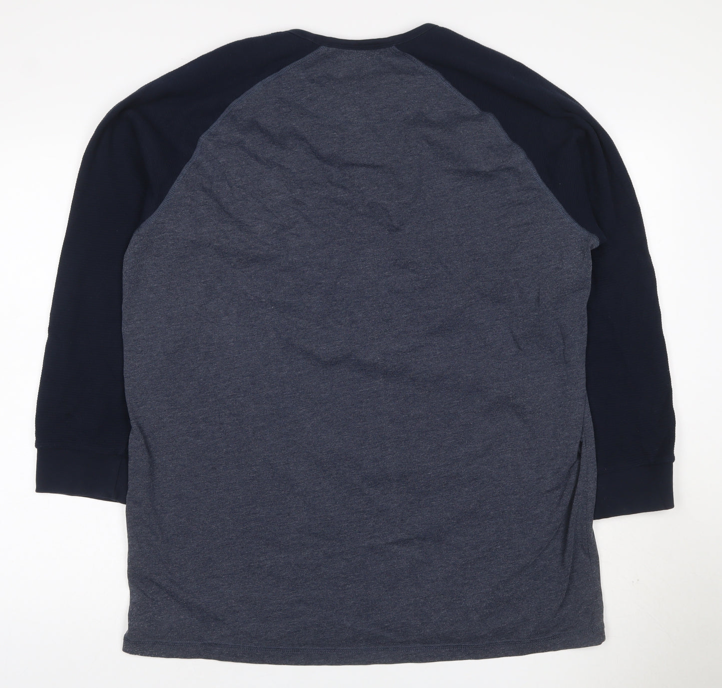 Easy Men’s XXL Grey Navy Colourblock Henley Long Sleeve T-Shirt