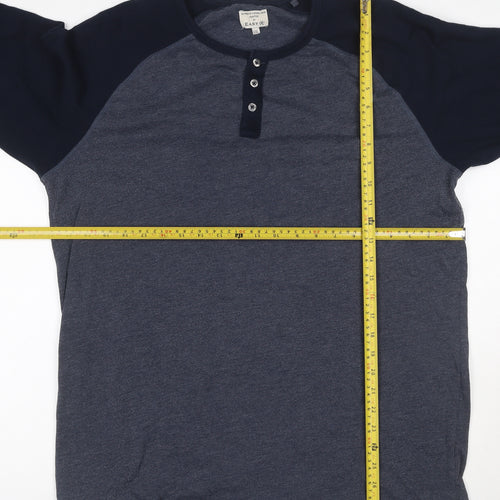 Easy Men’s XXL Grey Navy Colourblock Henley Long Sleeve T-Shirt