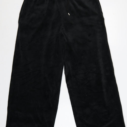 M&S Women Black UK 12 Flexifit Wide-Leg Velvet Drawstring Trousers