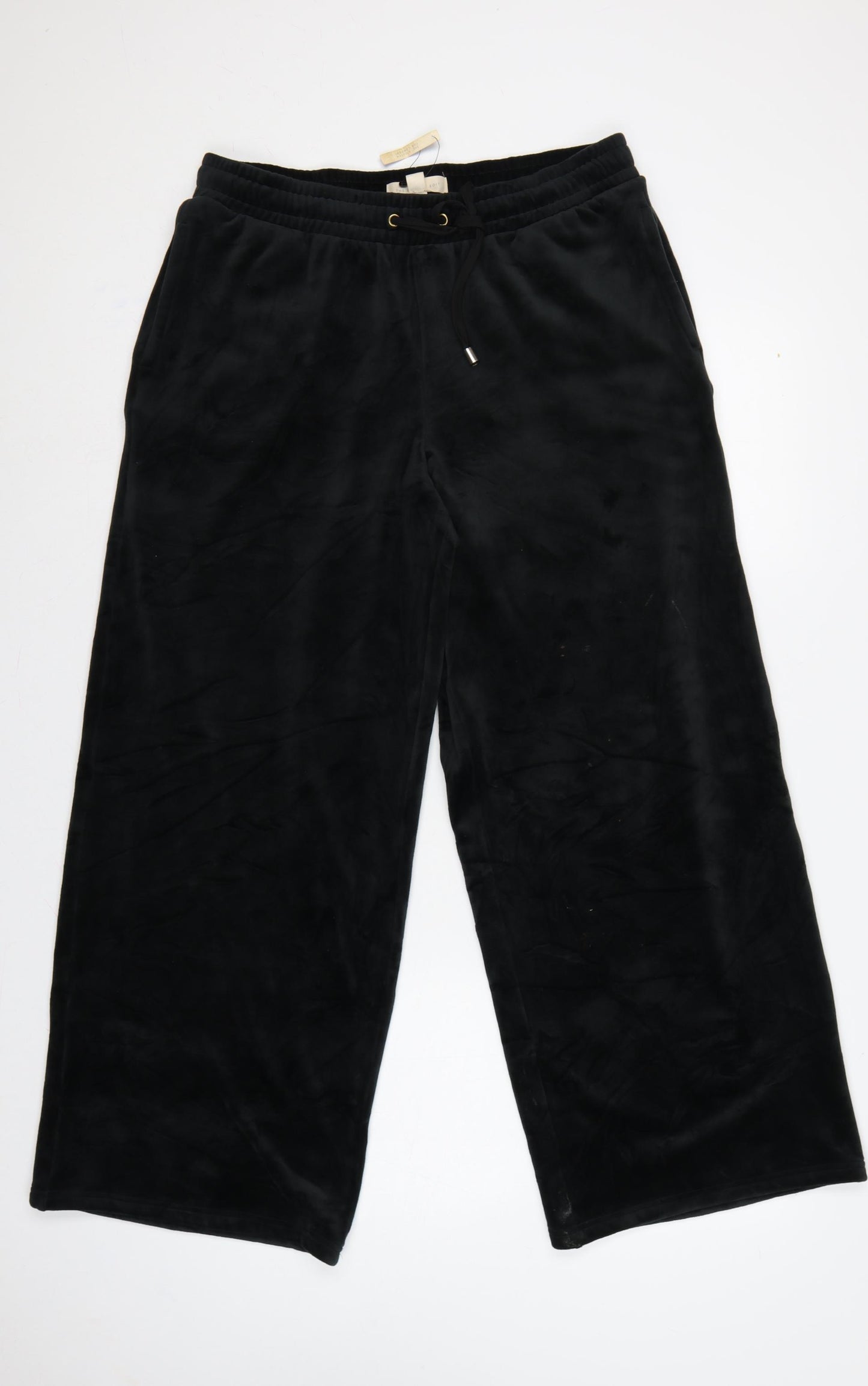 M&S Women Black UK 12 Flexifit Wide-Leg Velvet Drawstring Trousers