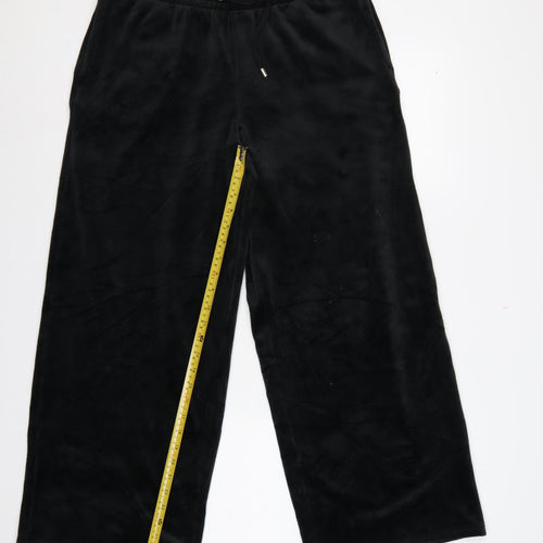 M&S Women Black UK 12 Flexifit Wide-Leg Velvet Drawstring Trousers