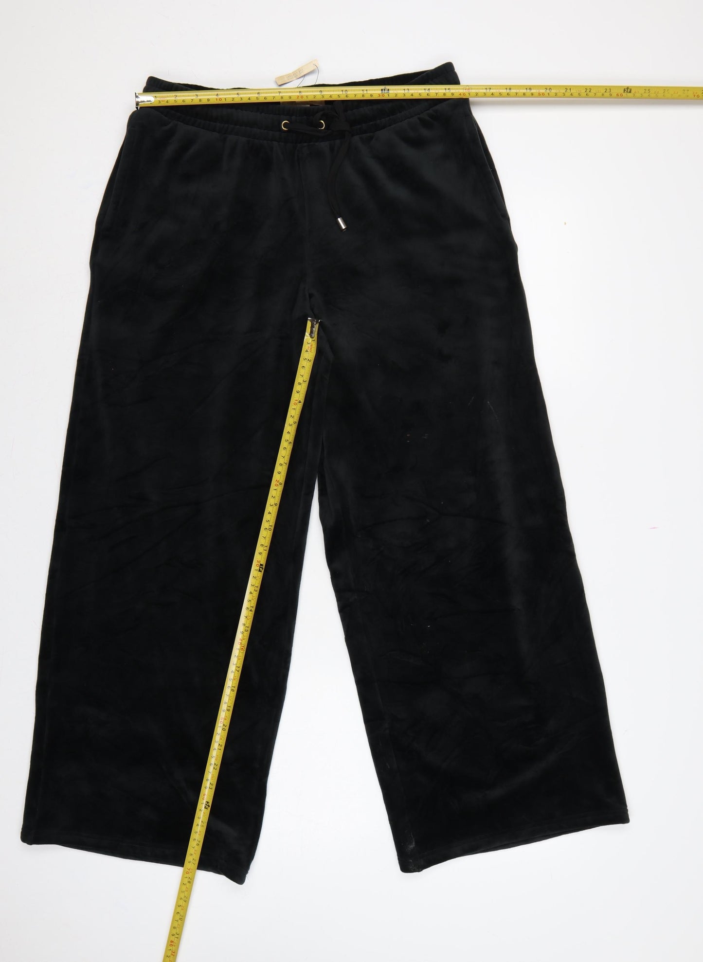 M&S Women Black UK 12 Flexifit Wide-Leg Velvet Drawstring Trousers