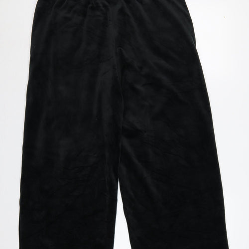M&S Women Black UK 12 Flexifit Wide-Leg Velvet Drawstring Trousers