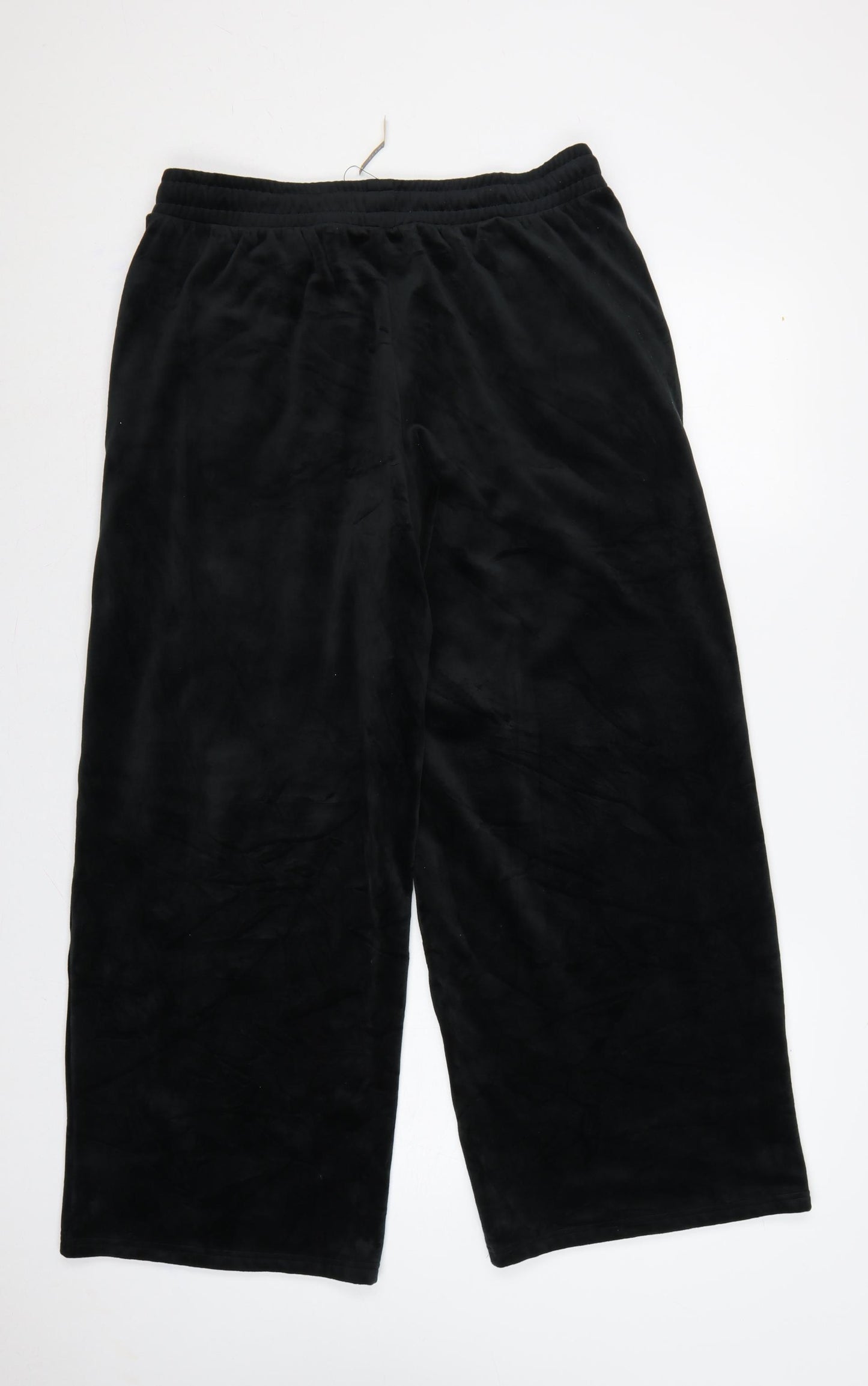 M&S Women Black UK 12 Flexifit Wide-Leg Velvet Drawstring Trousers