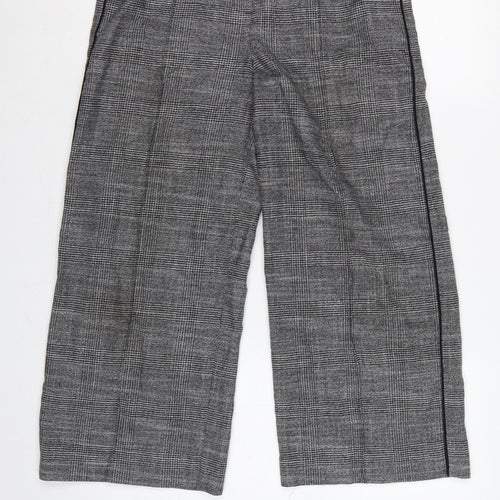 M&S Women’s Grey Check Wide-Leg Pull-On Trousers UK 10 Short