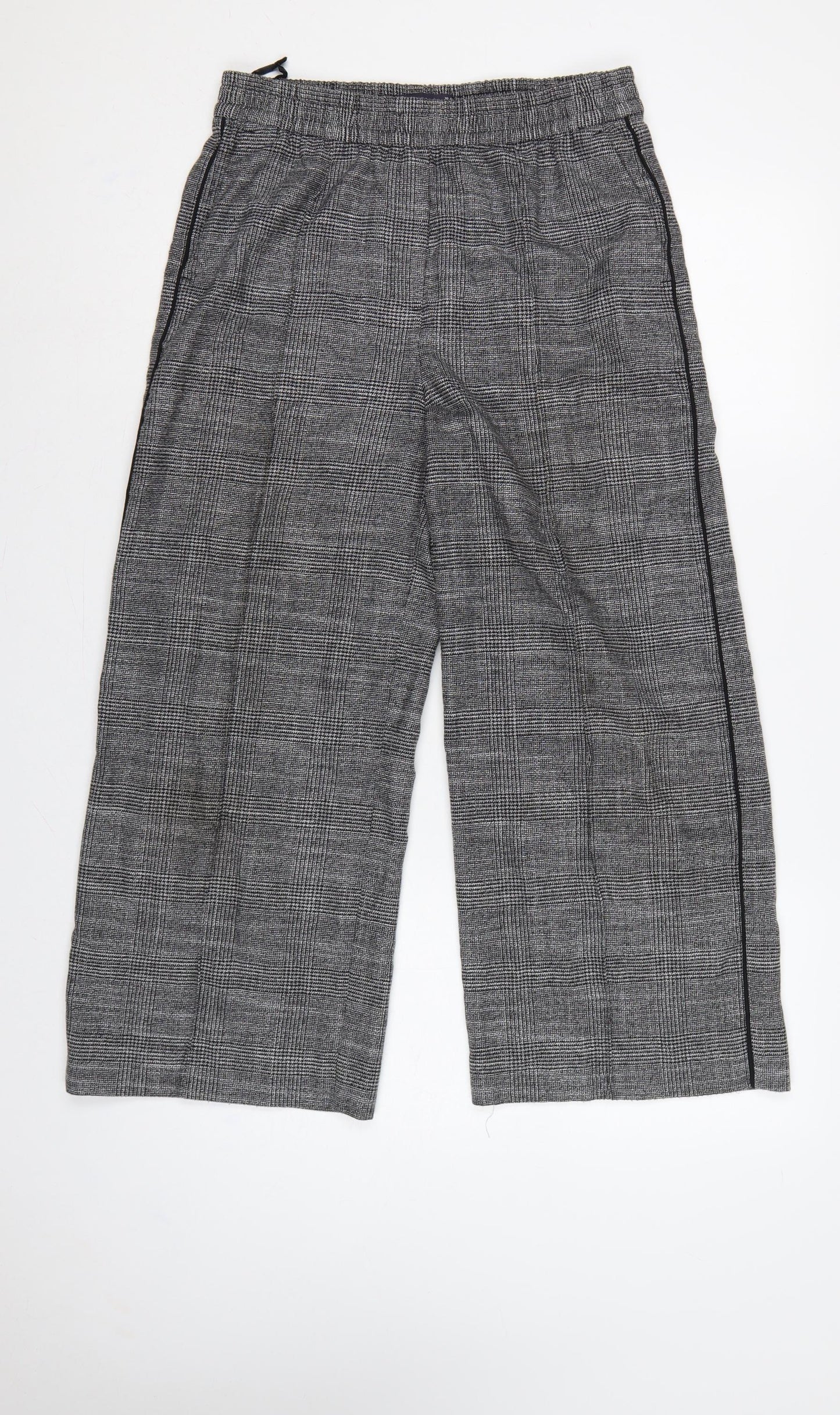 M&S Women’s Grey Check Wide-Leg Pull-On Trousers UK 10 Short