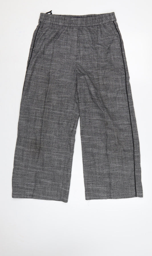 M&S Women’s Grey Check Wide-Leg Pull-On Trousers UK 10 Short
