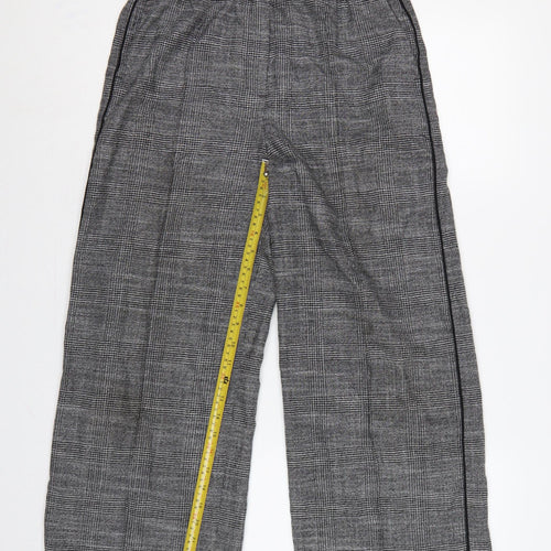 M&S Women’s Grey Check Wide-Leg Pull-On Trousers UK 10 Short